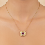 Load image into Gallery viewer, CN97285RU6X4. 14K Solid Gold Octagon Ruby and Diamond Fancy Tiny Necklace