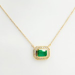 Load image into Gallery viewer, 14k Solid Gold Gemstone and Diamond Rectangle Necklace