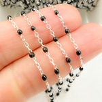 Load image into Gallery viewer, 925 Sterling White Silver Enamel Black Color Cable Chain. V203BKSS
