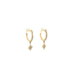 Load image into Gallery viewer, EHD56501. 14k Solid Yellow Gold Diamond Dangle Star Hoops