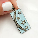 Load image into Gallery viewer, Diamond Sterling Silver Rectangle Moon and Star Enamel Pendants