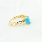 Load image into Gallery viewer, 14k Solid Gold Diamond and Turquoise Chain Ring.