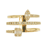 Load image into Gallery viewer, 14K Solid Gold Three Rows Fancy Diamond Ring