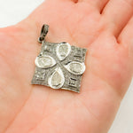 Load image into Gallery viewer, DP461. Diamond Sterling Silver Square Flower Pendant with Polki Diamonds
