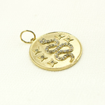 Load image into Gallery viewer, 14K Solid Gold Diamond Circle Charm with Snake and Stars in the Center. GDP163