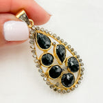 Load image into Gallery viewer, DSP019A. Diamond Sterling Silver TwoTone Black Spinel Drop Pendant