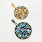 Load image into Gallery viewer, DSP13. Diamond Silver Gemstone Circle Flower Pendant