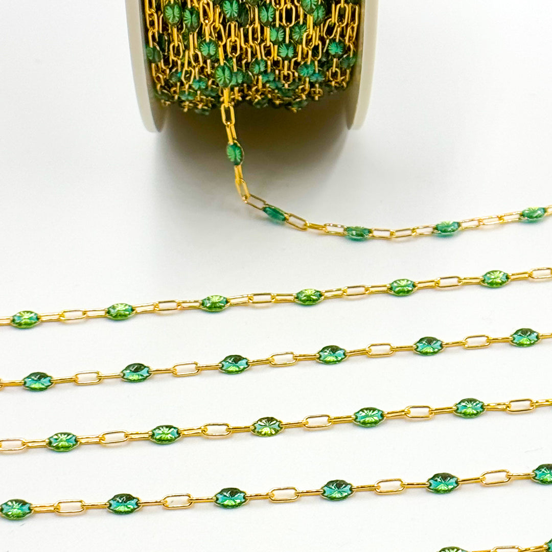 Shop Now  Gold Filled Olive Green Color Enamel Satellite Cable Chains