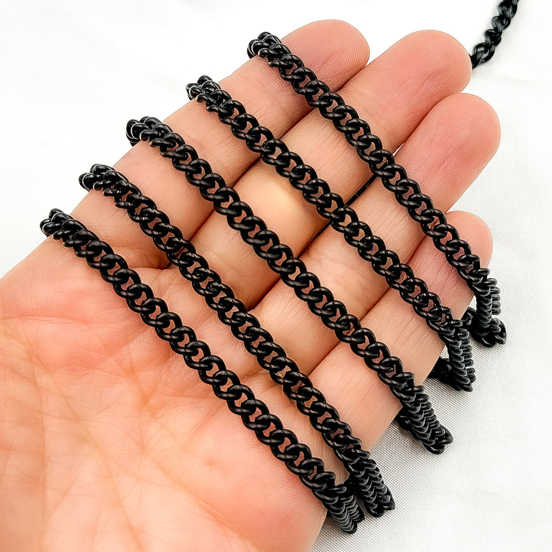 Black Rhodium Matt Sterling Silver Smooth Curb Chain