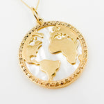 Load image into Gallery viewer, GDP457. 14K Solid Gold Mother of Pearl and Diamonds World Round Pendant