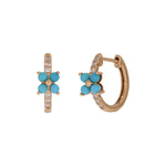Load image into Gallery viewer, EHC57662TQ18K. 18K Solid Gold Floral Diamond & Turquoise Hoop Earrings