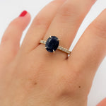 Load image into Gallery viewer, 14K Solid Yellow Gold Oval Blue Sapphire and Diamonds Ring