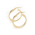 Load image into Gallery viewer, 14K Solid Gold Smooth and Ribbed Hollow Double Hoop Earrings