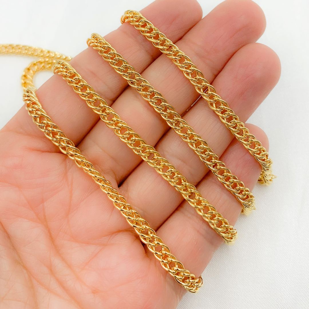 V34GP. Gold Plated 925 Sterling Silver Hollow Double Curb Chain