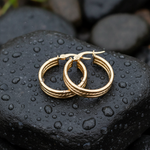 Load image into Gallery viewer, 15850017958. 14K Solid Gold Smooth and Textured Triple Line Hollow Hoop Earrings