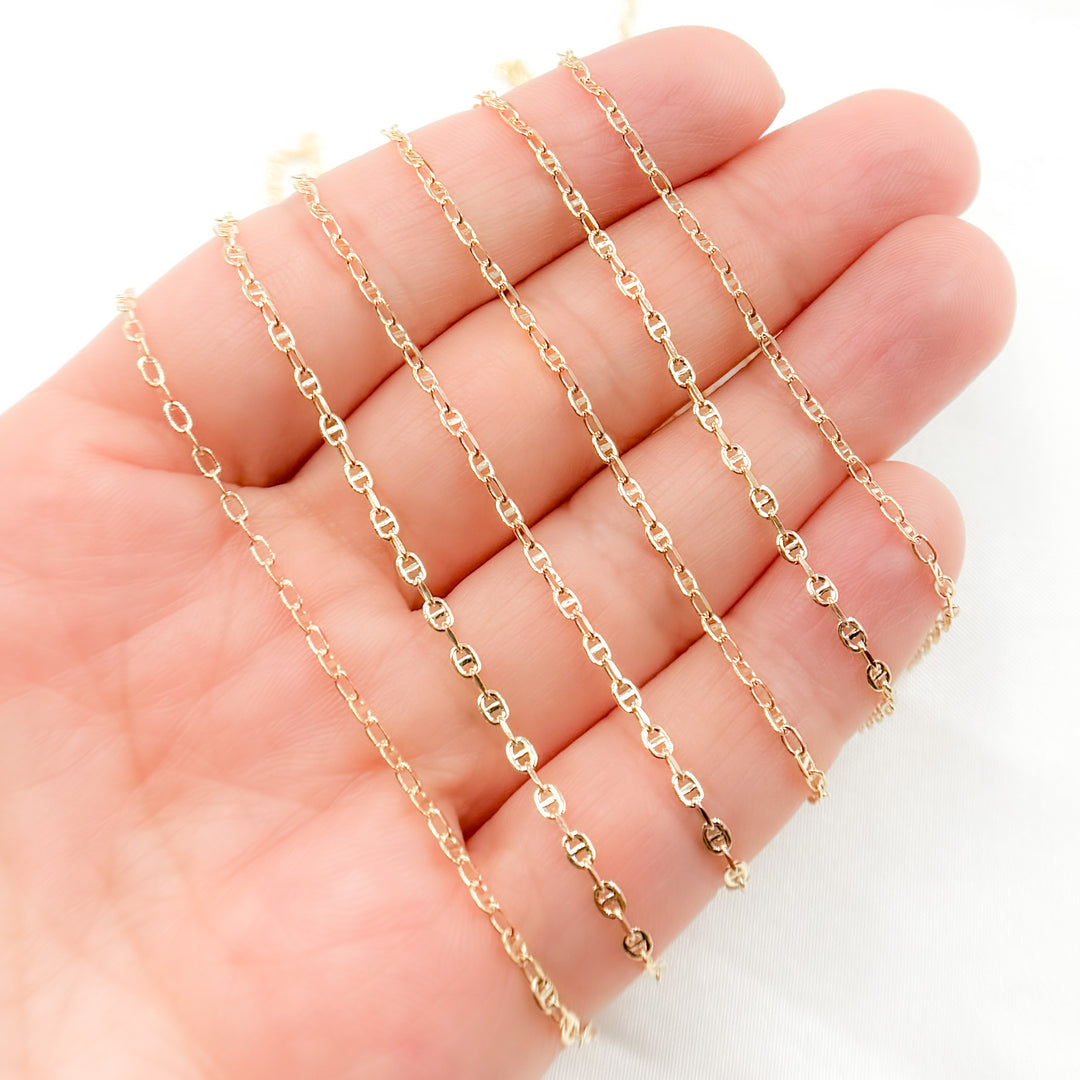 14K Solid Gold Smooth Marina and Cable Links Chain by Foot
