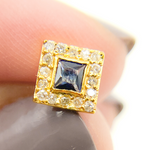Load image into Gallery viewer, GDT14. 14K Gold, Diamonds and Blue Sapphire Square Earrings