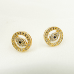 Load image into Gallery viewer, EFE52001A. 14K Solid Gold and Diamonds Circle with Eye Earrings