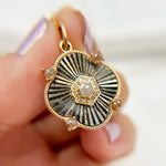 Load image into Gallery viewer, 14k Solid Gold and Sterling Silver Black Rhodium Diamond Clover Charm. KSG64