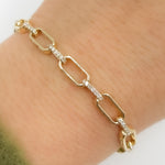 Load image into Gallery viewer, BFH61268. 14K Solid Yellow Gold Diamond Fancy Paperclip Bracelet