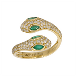 Load image into Gallery viewer, 14K Solid Yellow Gold Diamond and Emerald Snake Ring