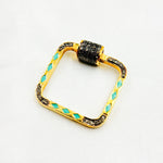 Load image into Gallery viewer, DC11. Sterling Silver Square Enamel Diamond Screw Clasp