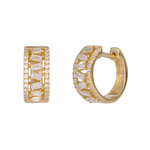 Load image into Gallery viewer, EHH57453. 14K Solid Yellow Gold Diamond Baguette Huggie Hoop Earrings