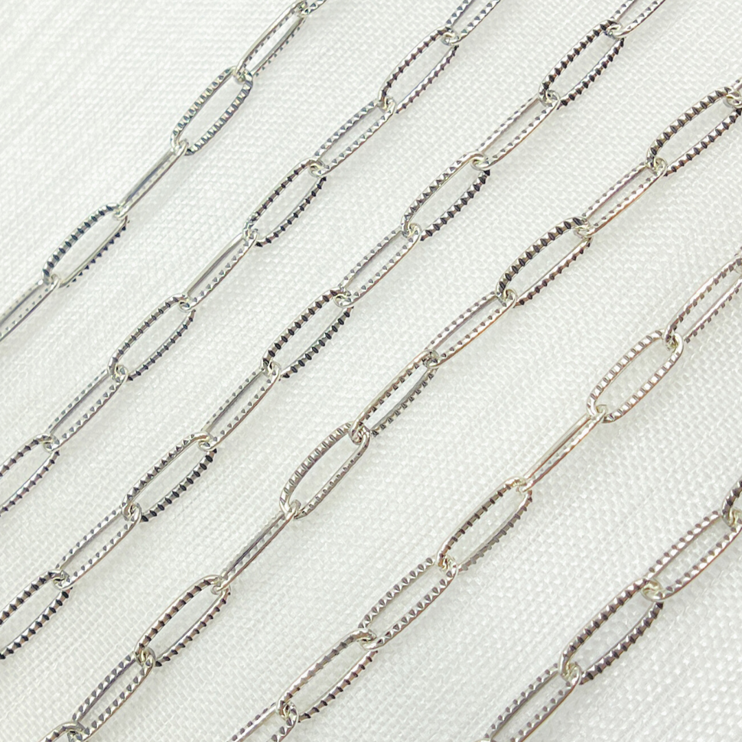 Oxidized 925 Sterling Silver Hammered Paperclip Link Chain. 2903LOX