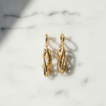 Load image into Gallery viewer, 15850023044. 14K Solid Gold Twist Triple Oval Hollow Dangle Earrings