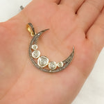 Load image into Gallery viewer, DP104. Diamond Sterling Silver Moon Pendant with Polki Diamond