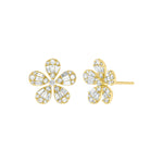 Load image into Gallery viewer, EFL52682. 14K Solid Gold Diamond Baguette Flower Stud Earrings