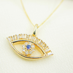 Load image into Gallery viewer, 14K Gold Diamonds & Blue Sapphire Evil Eye Pendant. PFE32149BS