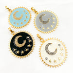 Load image into Gallery viewer, Sterling Silver Round Moon and Stars Enamel Pendant