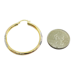 Load image into Gallery viewer, GER66. 14K Gold Tri-Color Hoop Earrings with Engraved Tornado Design