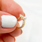 Load image into Gallery viewer, HP400806. 14K Solid Yellow Gold Diamond and Pearl Huggies