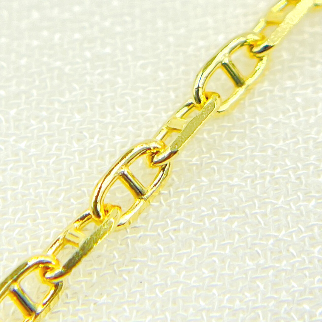 14K Solid Yellow Gold Diamond Cut Marina Link Chain