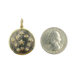 Load image into Gallery viewer, KSG04. Sterling Silver Black Rhodium with Diamonds Circle Shape Charm with Circles and Stars in the Center