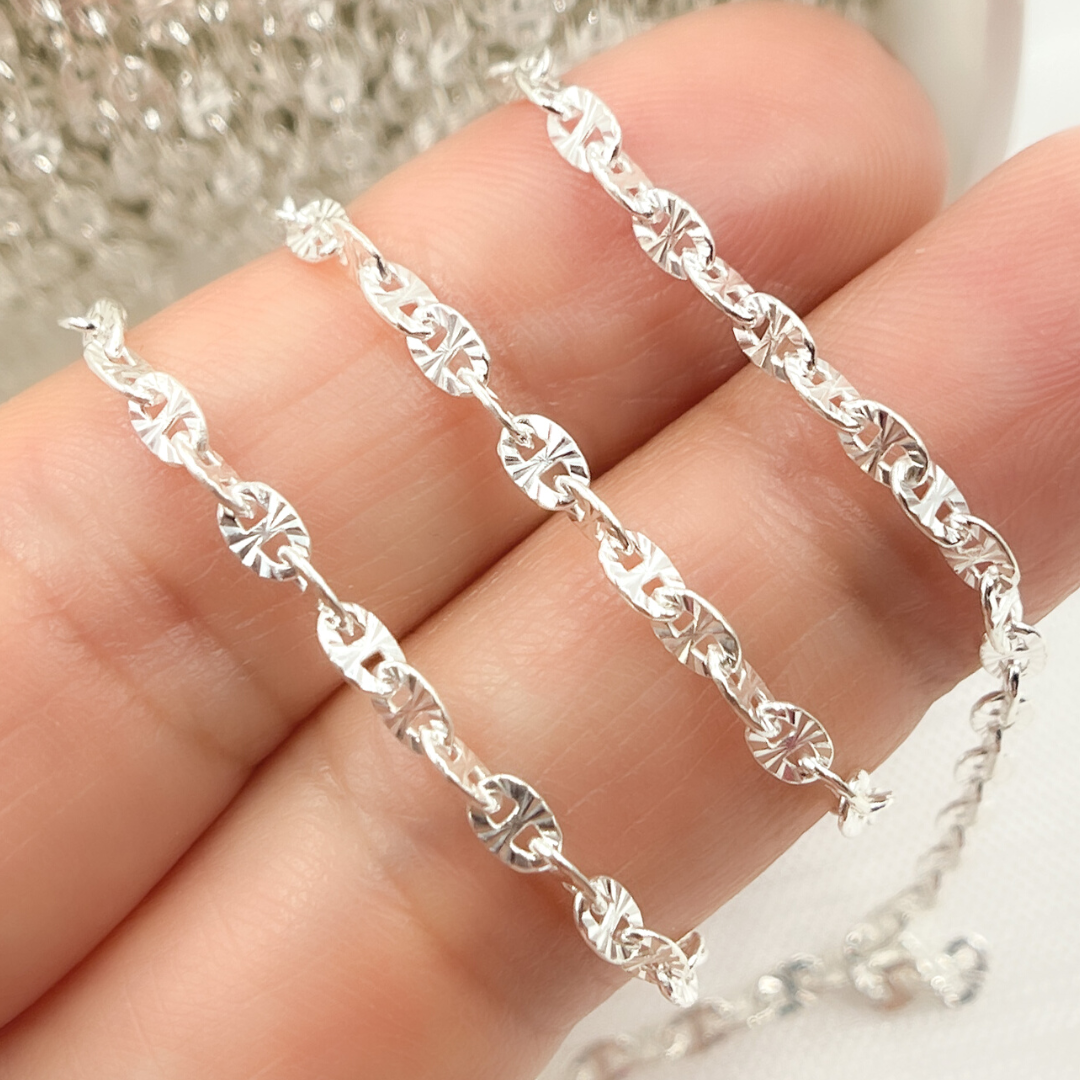 V91SS. Sterling Silver Diamond Cut Marina Chain