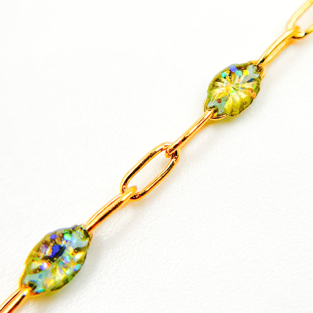 Gold Filled Green Shade Color Opal Enamel Cable Chain