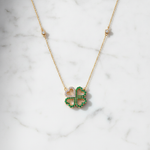 Load image into Gallery viewer, NFD72910EM. 14K Solid Gold 4 Heart Clover Diamond and Emerald Necklace