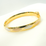 Load image into Gallery viewer, Bangle10. 14K Solid Gold Tri-Color Matte & Shinny Diamond Pattern Bangle