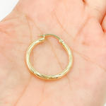 Load image into Gallery viewer, GER69. 14K Gold Hollow Hoop Earrings with Engraved Tornado Design