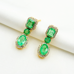 Load image into Gallery viewer, GDT502EM. 14k Solid Gold Diamond and Emerald Dangle Stud Earrings