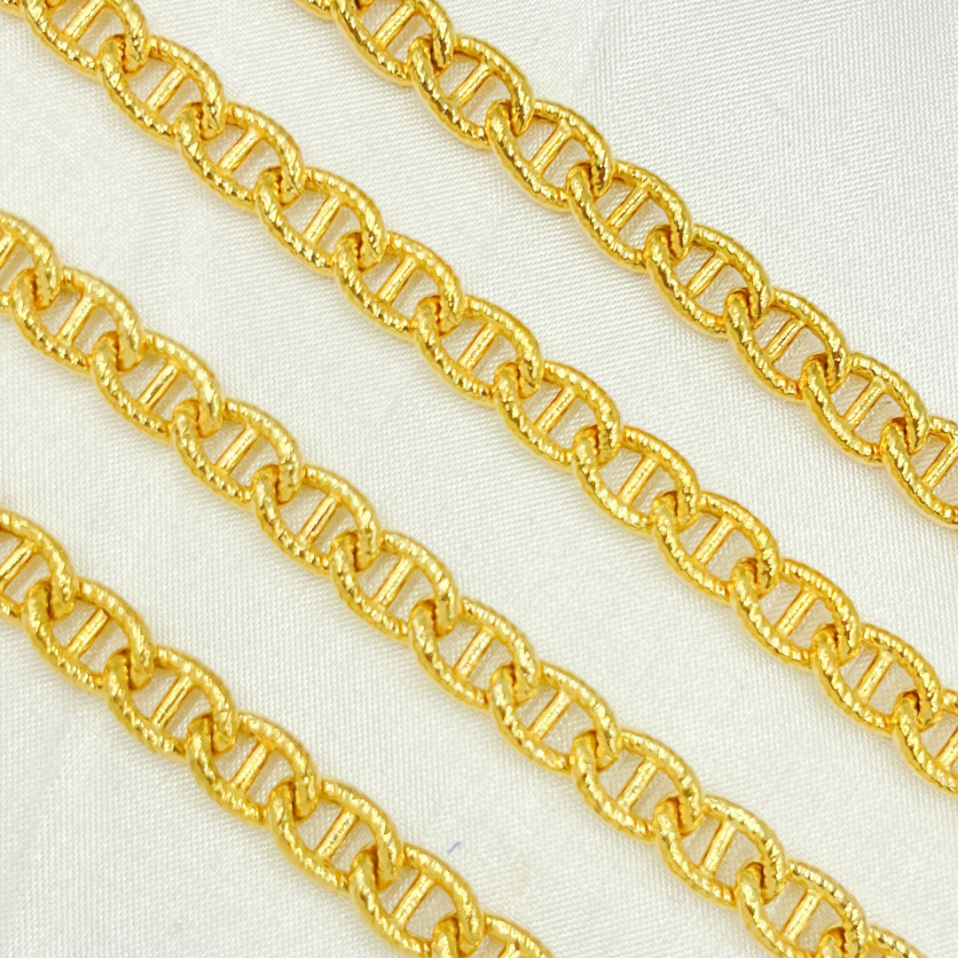 V47GP. Gold Plated 925 Sterling Silver Textured Curb Marina Chain