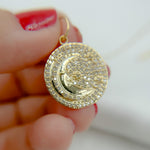 Load image into Gallery viewer, 14k Solid Gold Diamond Moon and Star Circle Charm. GDP654