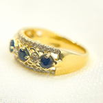 Load image into Gallery viewer, 14K Solid Yellow Gold Diamond and Blue Sapphire Band Ring.