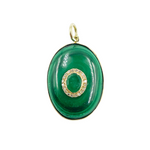 Load image into Gallery viewer, KG63. 14K Solid Gold with Diamonds Oval Shape with Malachite & Emerald Stone Charm