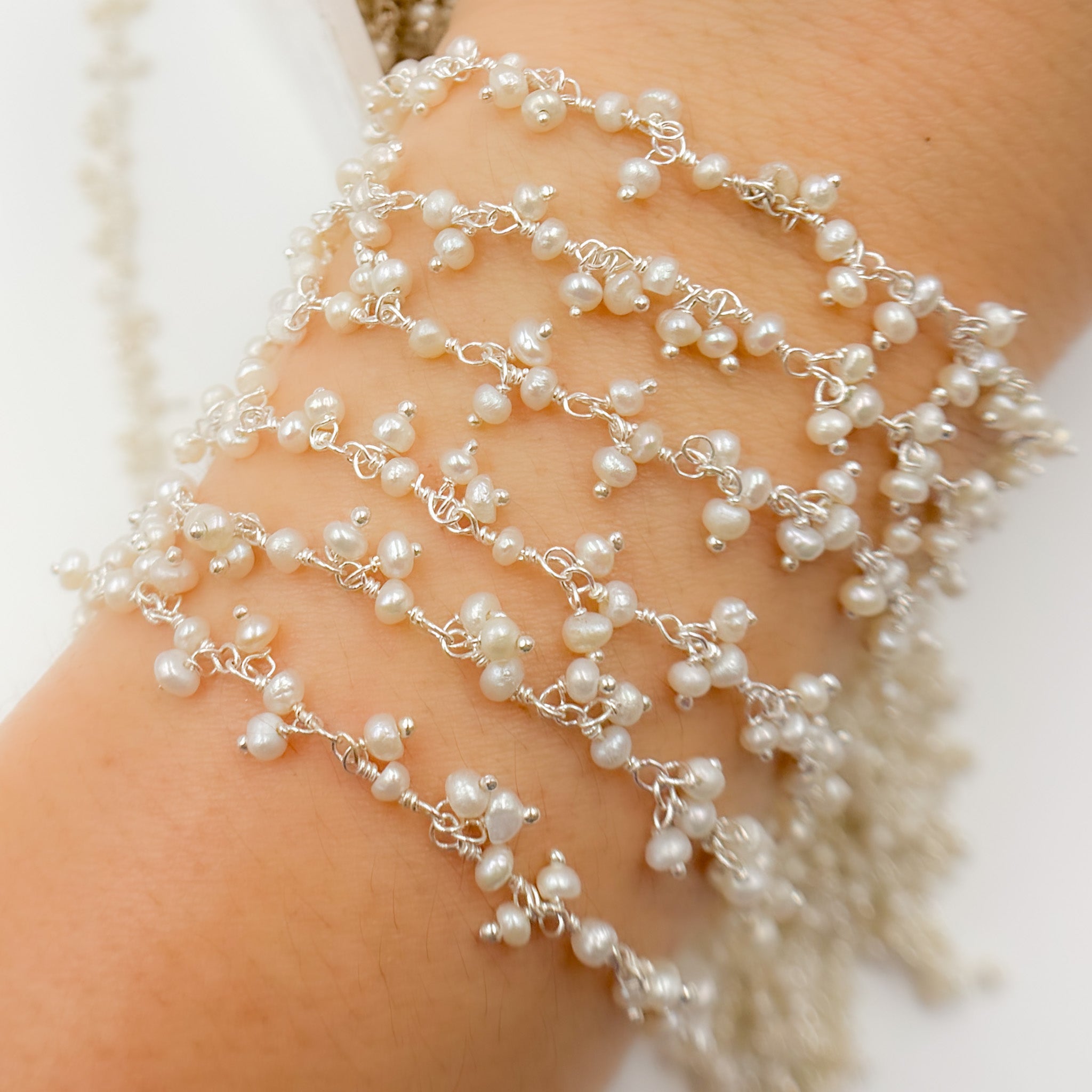 Pearl Cluster Dangle Sterling Silver Wire Chain