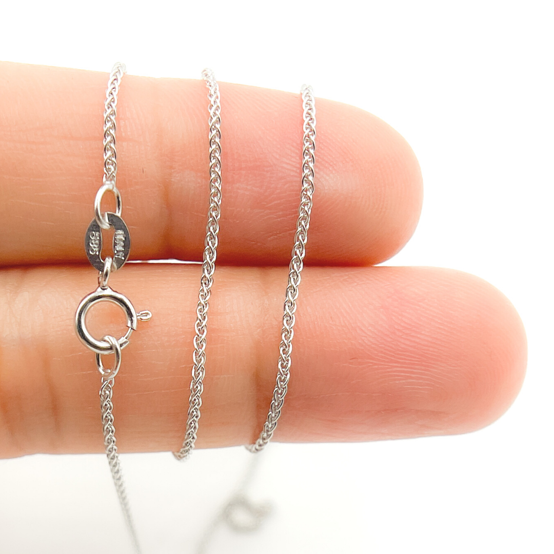 025SP2LGWG. 14K Solid White Gold Wheat Chain