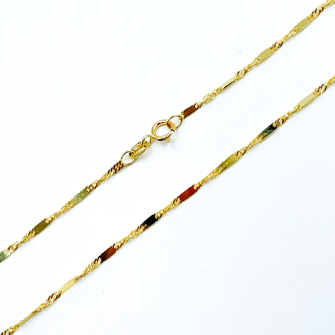 14K Solid Yellow Gold Bars and Singapore Necklace